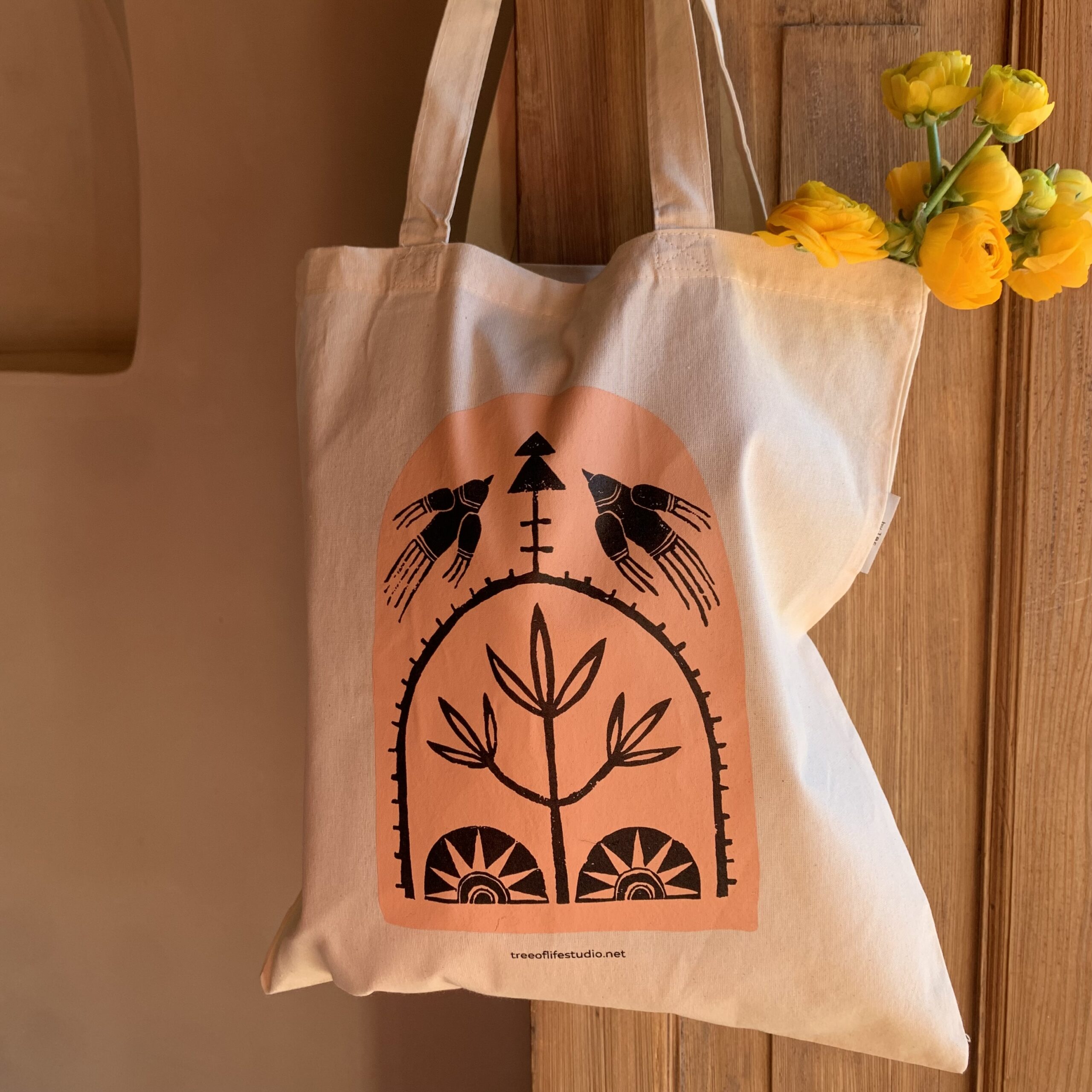 Flying swallow organic cotton tote bag - Tree of Life Studio